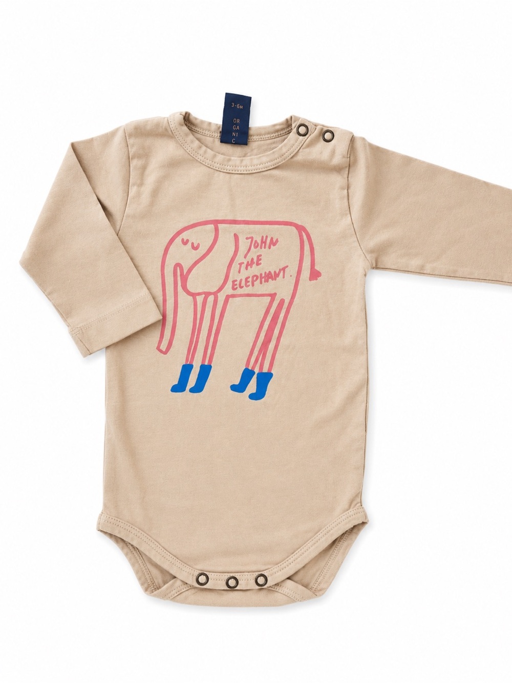 Baby Organic Cotton Bodysuit 3–6M | Elephant Graphic Long Sleeve Onesie